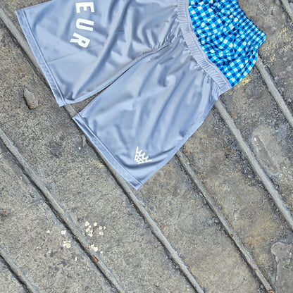 AMATEUR LOW WAIST PLAID COOL GREY SHORTS