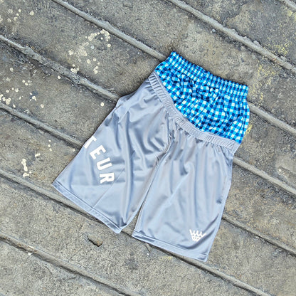 AMATEUR LOW WAIST PLAID COOL GREY SHORTS
