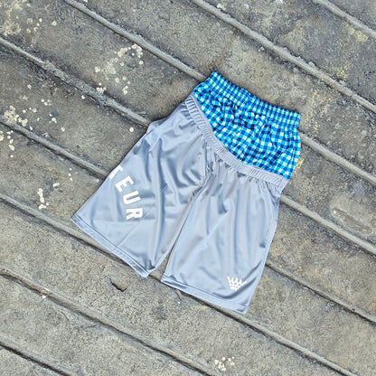 AMATEUR LOW WAIST PLAID COOL GREY SHORTS